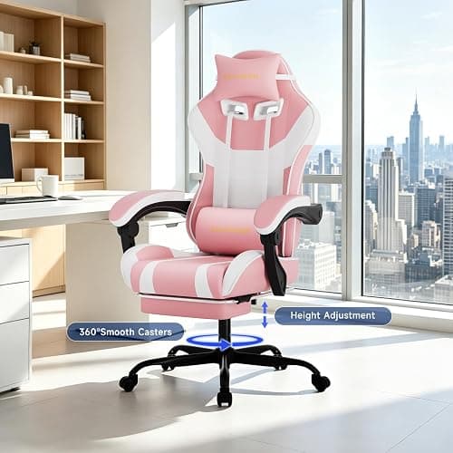 seyaber Ergonomic Gaming Chair,A Versatile 3-in-1 Video Game Chair for Work, Study, and Gaming,Features an Adjustable Backrest, Footrest, and Linked Armrests Office Chair for Adults,Pinkwhite thumbnail 7