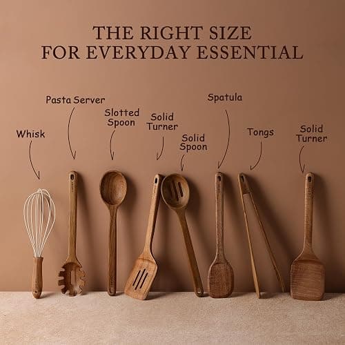 CAROTE Wooden Kitchen Utensils Set, Acacia Wood 8pcs Cooking Utensil Set for Nonstick Cookware, Long-lasting Wooden Spoons for Cooking, Spatula, Turner thumbnail 2