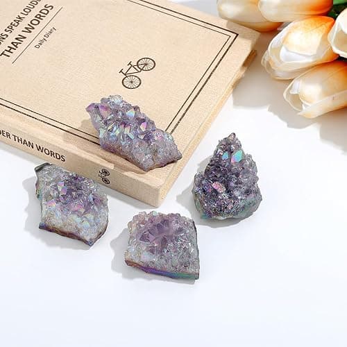 ZHIYUXI Angel Aura Amethyst Crystal Clusters Geode Titanium Bonded Amethyst Crystal Gem Stones Crystals and Stones Natural Rock Raw Stone Energy Balance Reiki Decor 1Pc 50-70g thumbnail 2
