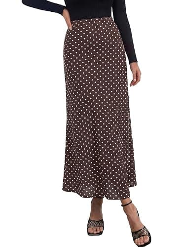 BLENCOT Womens High Waisted Long Mesh Polka Dot Maxi Skirt | Fashion Printed, Elastic Waist,A-Line Flowy Maxi Skirts with Lining, Ideal for Work,Night Out,Beach Vacation & Daily Wear thumbnail 8