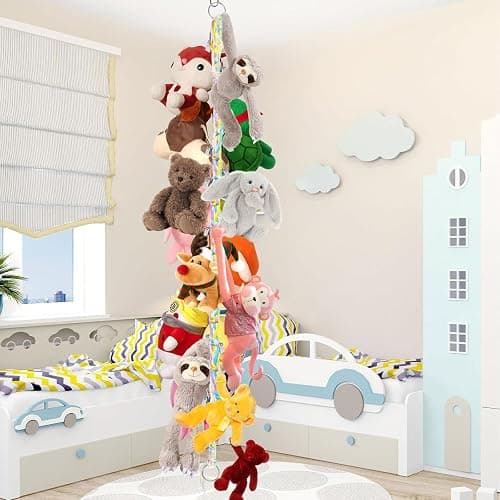 Colorful Hanging Stuffed Animal Holder with 20 Metal Clips, Boho Stuffed Animal Organizer Chain, Nursery Deco, for Hanging Hats and Socks, Festival Cards thumbnail 2