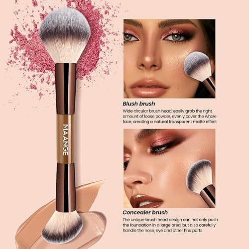 MAANGE 7 PCS Foundation Makeup Brush Set With Bag, Make up Brushes, Eyeshadow Concealer Brush, Double-ended Foundation Contour Powder Blush, Professional Face brush Set Tools For Liquid,Cream(Apricot) thumbnail 4