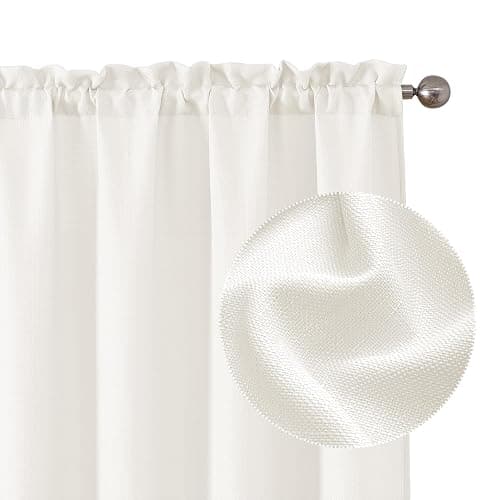 Chyhomenyc Bedroom Curtains 45 Inch Length 2 Panels, Faux Linen Textured Light Filtering Soft Airy Yellowish Window Treatment Drapes for Living Room, Each 30Wx45L Inches, Cream（prev. Ivory） - Image 1