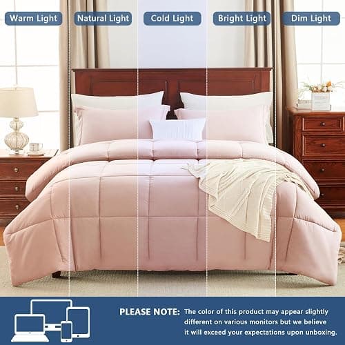 CozyLux Full Size Comforter Sets - Blush Pink Comforter Full Size, 3 Pieces Box Stitched Bed Set for All Seasons, Soft Lightweight Bedding Sets with 1 Down Alternative Comforter and 2 Pillow Shams thumbnail 5