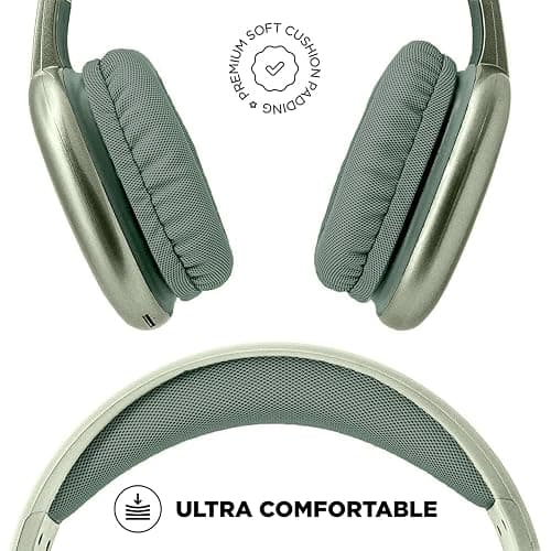 iJoy Ultra Wireless Headphones with Microphone- Rechargeable Over Ear Wireless Bluetooth Headphones with 10Hr Playtime, SD Slot, Backup Wire- Soft Cushion Wireless Headset with Mic (Green) thumbnail 2