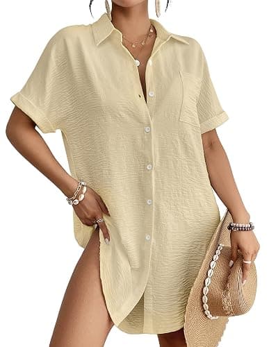 Bsubseach Women Swimsuit Coverup Shirt Dress Button Down Bathing Suit Cover Up Beach Vacation Outfits - Image 1