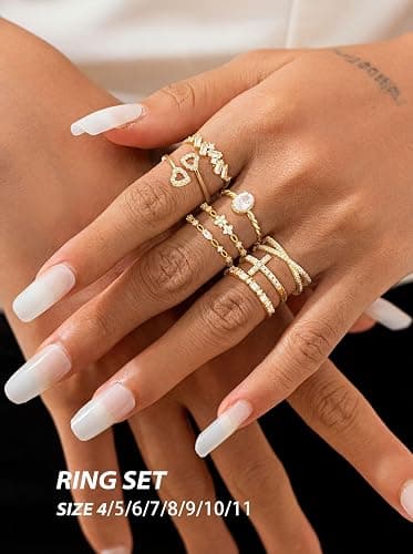 TOSGMY Gold Silver Rings For Women Non Tarnish Gold Plated Stackable Rings Wedding Engagement Bands Dainty 14K Gold Ring Simple Trendy Cubic Zirconia Thumb Stacking Ring Pack Size 4-11 thumbnail 8