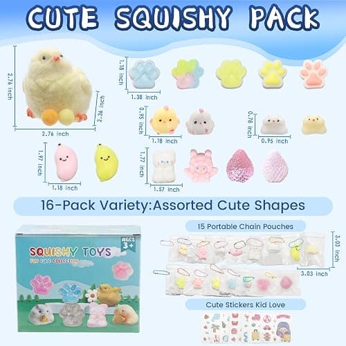 16pcs Squishy Pack,Fidget Toys Kit,Include taba Squishies Party Favors for Kids 4-8 8-12 Treasure Box Toys for Classroom Birthday Xmas Gifts Goodie Bag Stocking Stuffers for Teens (16pcs) thumbnail 2