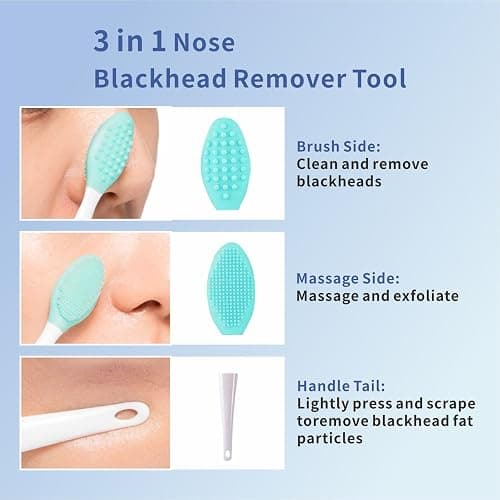 REVEX Nose Blackhead Remover Tool Set,Blackhead Scraper Tool,2Pcs Pore Cleaning Brush, Face Scrubber Skin Spatula, Pore Scrubber for Deep Cleansing,Face Exfoliator Scrubber for Women Men. (White) thumbnail 4