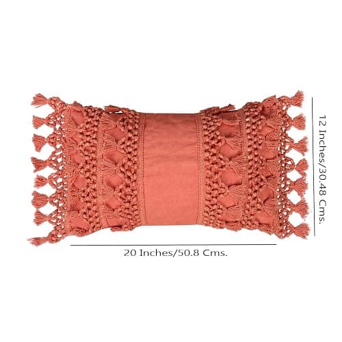 RAJRANG Coral Throw Pillow Cover with Decorative Tassels - 20x12 Inches Lumbar Boho Cushion for Living Room and Sofa Decor thumbnail 3