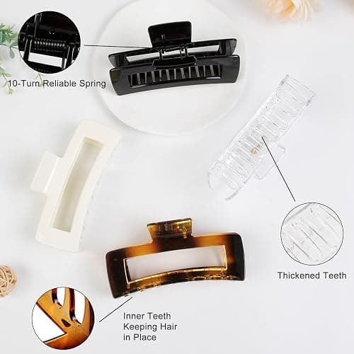 Extra Large Hair Claw Clips for Women, 5 Inch Unbreakable Large Rectangle Claw Clips for Thick Hair Neutral Huge Hair Clips Non-slip Hair Claws Tight Strong Hold Hair Claw for Women Girls 4 Packs thumbnail 5