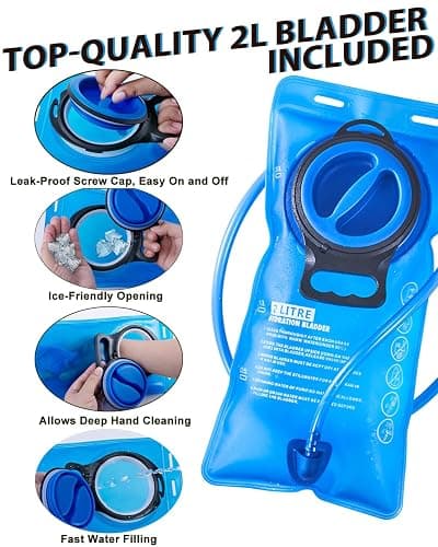 Hydration Backpack with 2L Water Bladder - Lightweight 15L Daypack with Phone-Sized Hip Belt Pockets, Anti-Chafe Cotton Edging & No-Bounce Straps - Small Water Backpack for Hiking, Running, Skiing thumbnail 5