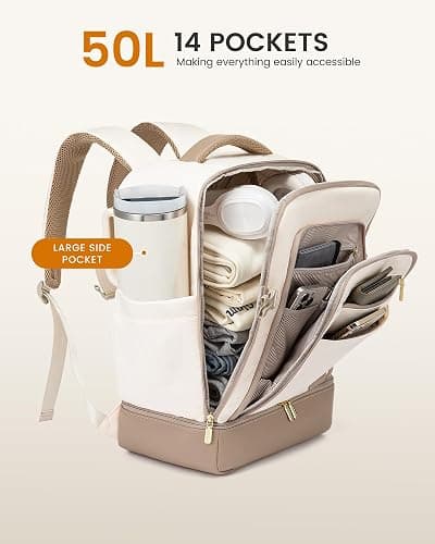 LOVEVOOK Sac à dos de voyage cabine avec compartiment à chaussures séparé, 40L pour femmes avec compartiment humide et sec, pour ordinateur portable de 17 pouces, bagage à main pour voyage. thumbnail 5