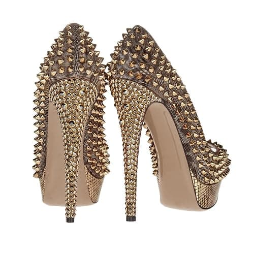 FSJ Women Classic Rivets Platform Heel Peep Toe Pumps High Stiletto Heel Slip On Studded Sexy Wedding Party Dance Shoes Size 4-16 US thumbnail 4