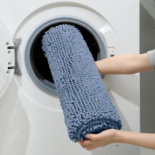 HOMEIDEAS 3 Pieces Bathroom Rugs, Ultra Soft Non Slip Absorbent Chenille Toilet Bath Mat Set (Grey Blue) thumbnail 6