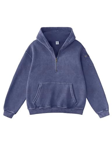 FAIABLE Women's Oversized Washed Quarter Zip Hoodie Loose Fit Pullover Sweatshirt with Pockets - Image 1