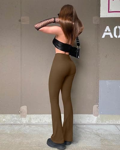 OQQ Women's 2 Piece Yoga Pants Ribbed Seamless Workout High Waist Bell Bottoms Flare Leggings thumbnail 5