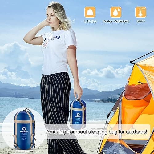 ECOOPRO Warm Weather Sleeping Bag - Portable, Waterproof, Compact Lightweight, Comfort with Compression Sack - Great for Outdoor Camping, Backpacking & Hiking-83 L x 30" W Fits Adults thumbnail 6
