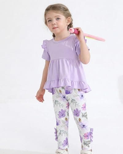 Weebaby Baby Girl Clothes Infant Toddler Girl Clothing Ruffle Shirt High Low Top Floral Allover Pant Little Girls Clothes thumbnail 4