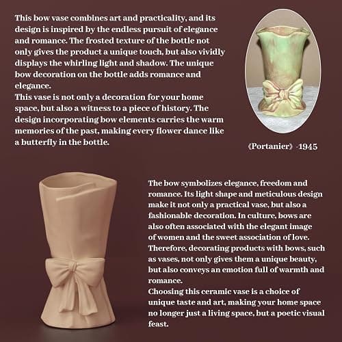 Relexome Beige Ceramic Bow Vase 9.64 in Unique Cute Modern Decorative Bouquet Flower Vases for Home Living Room Table Decor Women Girl Gifts thumbnail 9