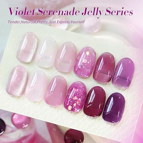 BORN PRETTY Jelly Purple Gel Nail Polish Transparent Sheer Pink Grape Purple Shimmer Glitter Jelly Gel Polsih Nail Art Manicure DIY at Home 6PCS thumbnail 3