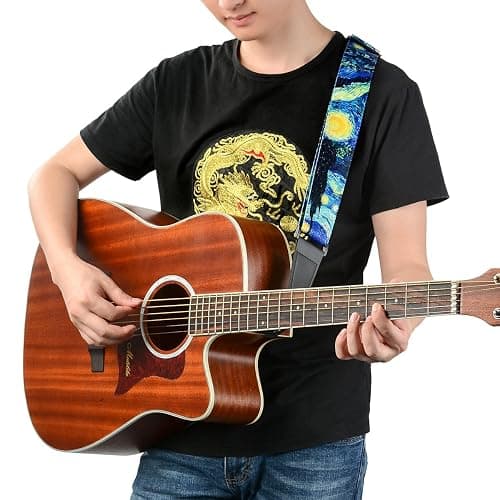 BestSounds Van Gogh Starry Night Guitar Strap Includes Strap Button & 2 Strap Locks, Adjustable Guitar Shoulder Strap For Bass, Electric & Acoustic Guitar, Best Gift for Men Women Guitarist thumbnail 6