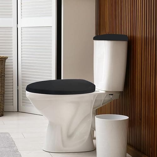 2Set Toilet Lid Cover and Toilet Tank Lid Cover Toilet Cover with Elastic Bottom Fabric Cover for A Lid Toilet Tank Toilet Top Cover Back of Toilet Tank Cover Replacement (Black) thumbnail 2