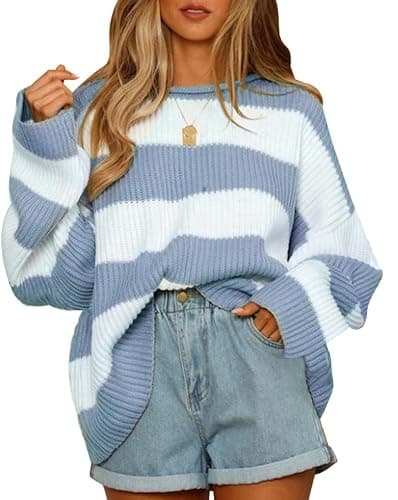ZESICA Women's 2025 Fall Long Sleeve Oversized Striped Color Block Comfy Loose Crew Neck Knitted Pullover Sweater thumbnail 8