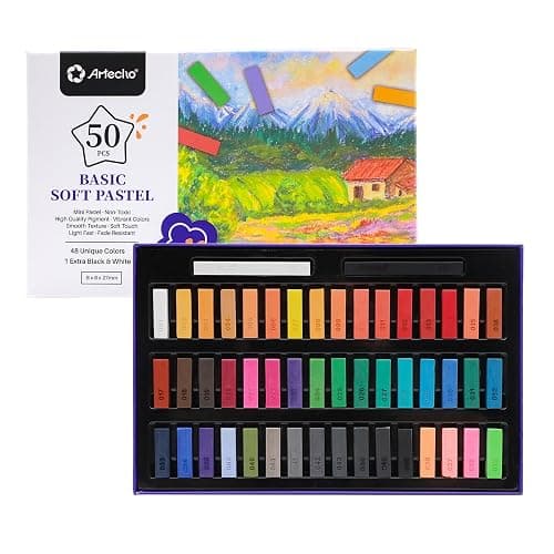 Artecho Soft Pastels, 50pcs, 48 Colors | 4 Fluorescent Colors, Extra Free Black & White, Square Chalk, For Drawing, Blending, Layering, Shading - Image 1