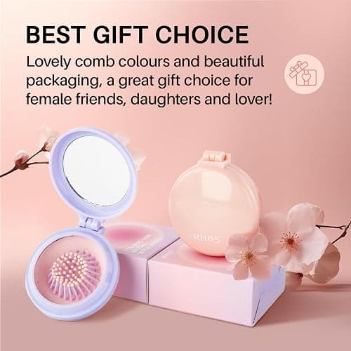RHOS Hair Brush with Mirror for Women, Girls - Compact Folding Brush with Soft Nylon Bristles and Mirror - Portable Hair Brush for Travel (Purple) thumbnail 7