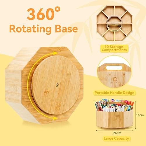Ohuhu Rotating Marker Organizer for Alcohol Markers, 360-Degree Rotating Bamboo Storage Hold 162 Honolulu& B Alcohol Markers, Pens Pencil Holder with 8 Compartments for Home Classroom Office Decor thumbnail 3