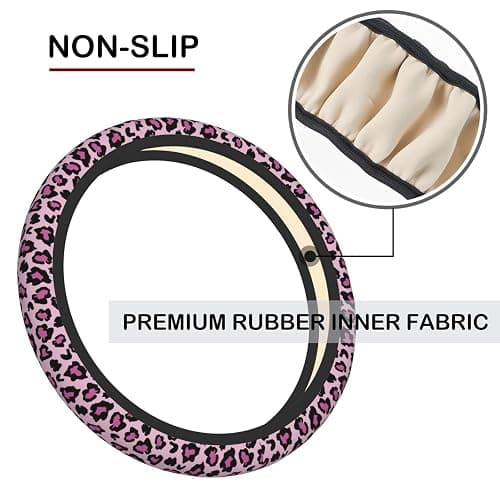 Pink Leopard Print Elastic Steering Wheel Cover, Non-Slip Breathable Neoprene Steering Wheel Covers, Women Pink Car Accessories, Universal 15 Inch Fit Auto, Suvs, Truck thumbnail 5