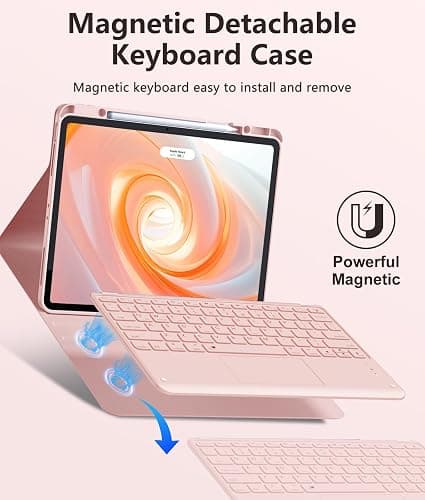 Harvopu for iPad Air 13 inch & Pro 12.9 Case with Keyboard - Multi-Touch Trackpad, 7 Colors Backlit, Detachable Folio Keyboard Cover for iPad Pro 12.9 (6th, 5th, 4th, 3rd gen), Air 13 M3/ M2 (Pink) thumbnail 4