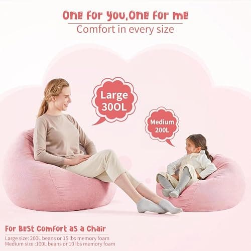 Nobildonna 2.5 ft Bean Bag Chair Cover,Pink 200L | No Filler Washable Stuffed Animal Storage Beanbag Chair Cover 74" Extra Large Opening Premium Corduroy Bean Bag Cover thumbnail 8