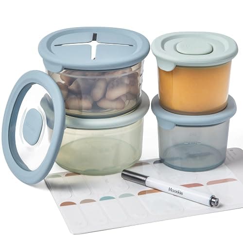 Moonkie Silicone Baby Food Containers | 8oz/4 oz Baby Food Storage Jars with Airtight Lids and A Snack Cup Lid | Freezer,Microwave and Dishwasher Safe, Reusable Baby Food Jars for Infant & Toddler - Image 1