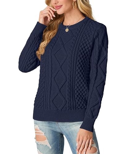 GRECERELLE Women's 2025 Fall & Winter Fashion Sweater Crewneck Long Sleeve Cable Knit Chunky Vintage Casual Pullover Tops thumbnail 2