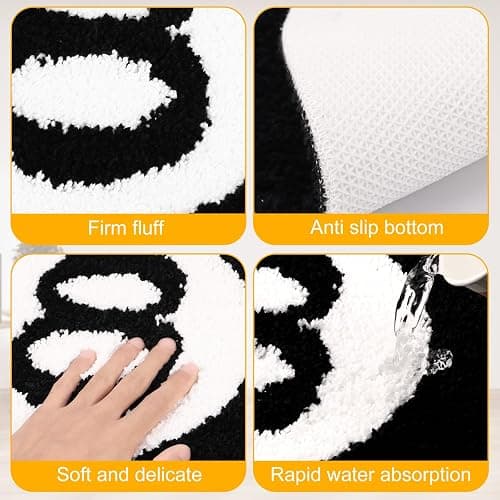Gatphy 8 Ball Rug Simulation Billiards Round Rugby Decorative Carpet 60CM 80CM Absorbent Non Slip Soft Bath Mat Machine Washable for Living Room Party Decorations (Black, 60X60) thumbnail 5