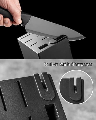 Knife Set, KUNYUAN 15 pieces Knife Sets for Kitchen,High Carbon German Stainless Steel Knife Block Set with Built in Sharpener Block,Dishwasher Safe Kitchen Knife Set, Black thumbnail 4