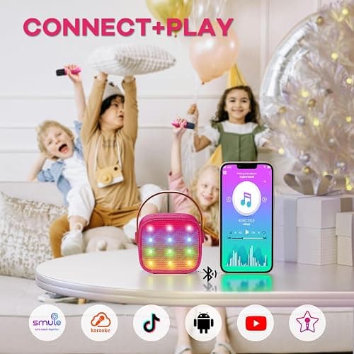 YLL Mini Karaoke Machine for Kids Toys, Portable Bluetooth Speaker with 2 Wireless Microphones, Birthday Gifts for Girls 3, 4, 5, 6, 7, 8, 9, 10, 11, 12+ Years Old Toddler Teens (Hotpink) thumbnail 6