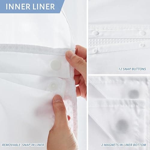 Furlinic Waffle Weave No Hook Shower Curtain with Snap in Fabric Liner Set,Heavy Duty Textured Bathroom Curtain with See Through Window,Waterproof & Machine Washable,Hotel Style,White,71x72 Inch thumbnail 7