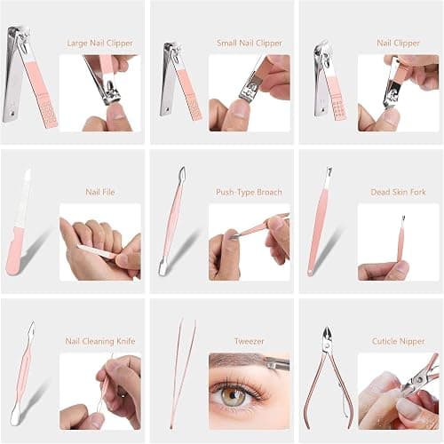 URAQT Nagelknipser, 18-teiliges Maniküre Pediküre Set, Damen Edelstahl Werkzeuge, Professionelle Beauty Nagelpflege Kit für Zuhause, Reisen (Roségold) thumbnail 5