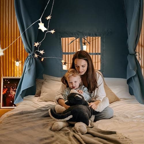 Razee Full Size Bed Canopy for Kids, Boys Bed Tent Dream Privacy Sleeping Tents Indoor, Toddler Under Bunk Bed Tent with Pennant Banners - Full Blue thumbnail 2