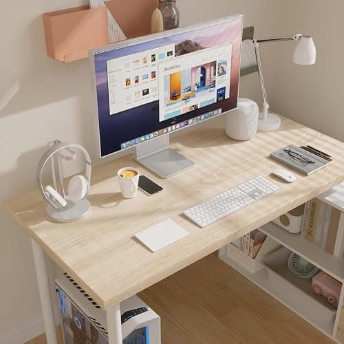 Bobve L Shaped Computer Desk, 47 Inch Home Office Desk with File Drawers & Storage Shelves, Small Corner Computer Desk for Small Space (White + Walnut) thumbnail 5