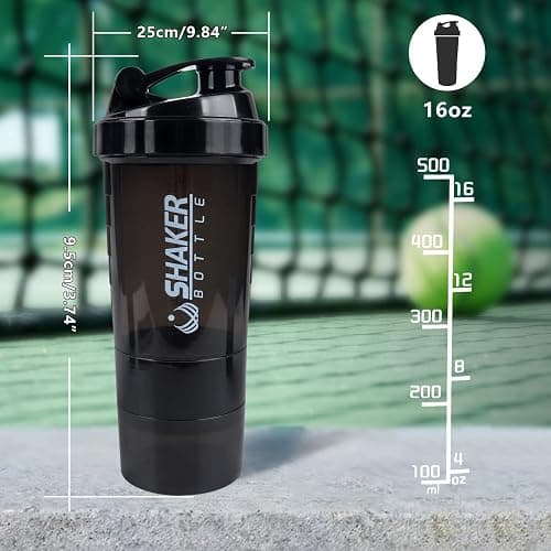 XTK Shaker Bottle 16OZ Protein Shaker Bottles with Mix Ball Sports Water Bottle Leak Proof GYM Cup for Protein Mixes with Powder Storage & Pill Organizer, Ideal for Pre Workout,BPA Free(black) - BLACK thumbnail 3