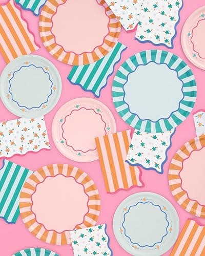 xo, Fetti Italian Summer Wavy Floral Stripe Napkins - 3-ply, 24 pcs | Bachelorette Party Decorations, Last Toast Coast, Birthday Party Supplies, Flower Baby Shower, Stripe Wavy Cocktail Decor thumbnail 2