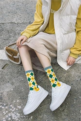 FORJMMP 5/10 Pairs Cute Floral Socks, Cottagecore Crew socks, Smiley Face Colorful Socks for Women Girls thumbnail 6