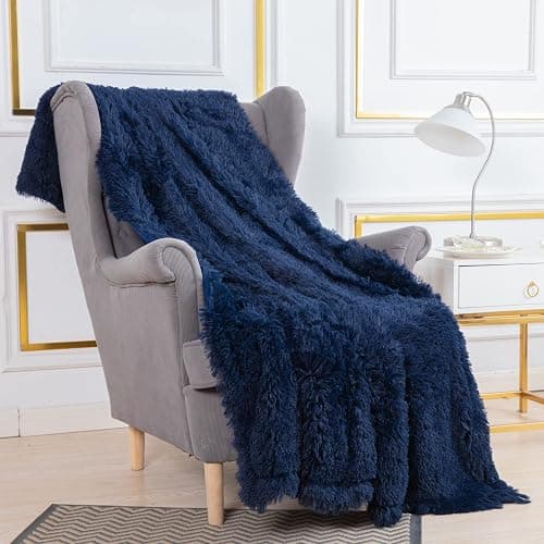 YUSOKI Long Faux Fur Twin Size Blanket,2 Layers,3.4lb for Bed Couch Home Décor Gifts Men (Navy Blue,60" x 80") thumbnail 6