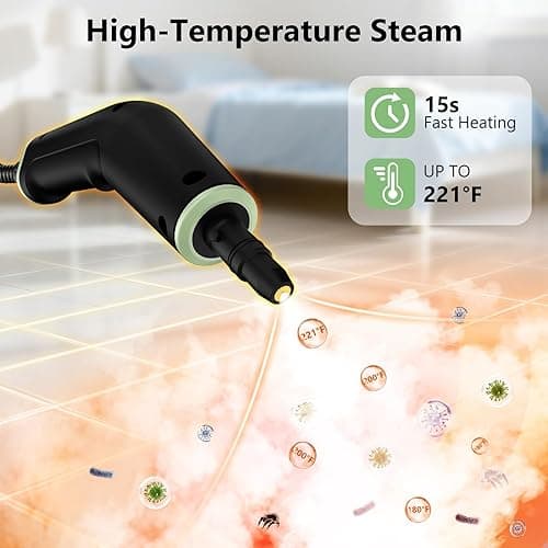 Steam Cleaner, Portable Steamer for Cleaning with 16pcs Accessories, 6-Level Adjustable, 15s Heat-Up, Handheld Steam Cleaner for Home for Tile, Grease, Dirt, Grout, Car Detailing, Green thumbnail 4