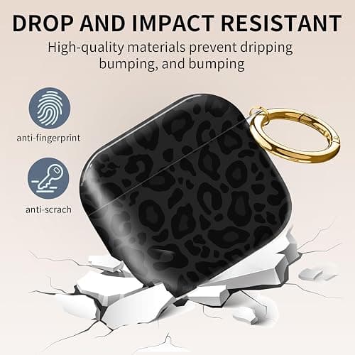 Compatible with AirPod 4th Generation Case Cover with Keychain, Full Protective Shockproof Wireless Headphone Case for Women Men Girl (Grey and Black Leopard) thumbnail 4
