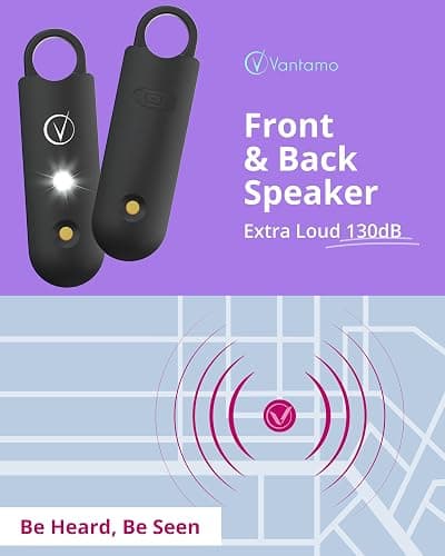 Vantamo Personal Alarm for Self Defense with Low Battery Notice, Strobe Light & Extra Loud 130 dB Double Speakers Safety Keychain Set for Women, Rechargeable Panic Button for Womens Self Defense - Charcoal thumbnail 3